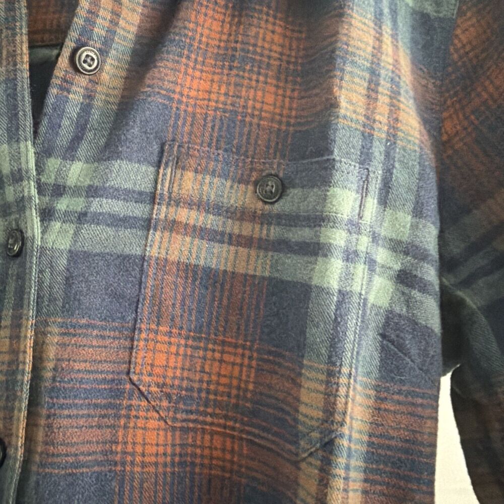 Toad&CO Re-Form Flannel Shirtdress Navy Blue Plaid Button Front Sz Med Casual - Picture 5 of 10